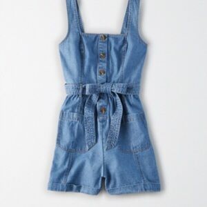 AE denim button front romper